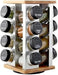 16 Jar Warner Revolving Countertop Spice Rack Organizer with Lift & Pour Caps and Spices Included, FREE Spice Refills for 5 years, Stainless Steel & Bamboo with Black Caps