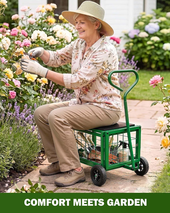 Garden Cart with Detachable Seat, Rolling Garden Seat with Wheels