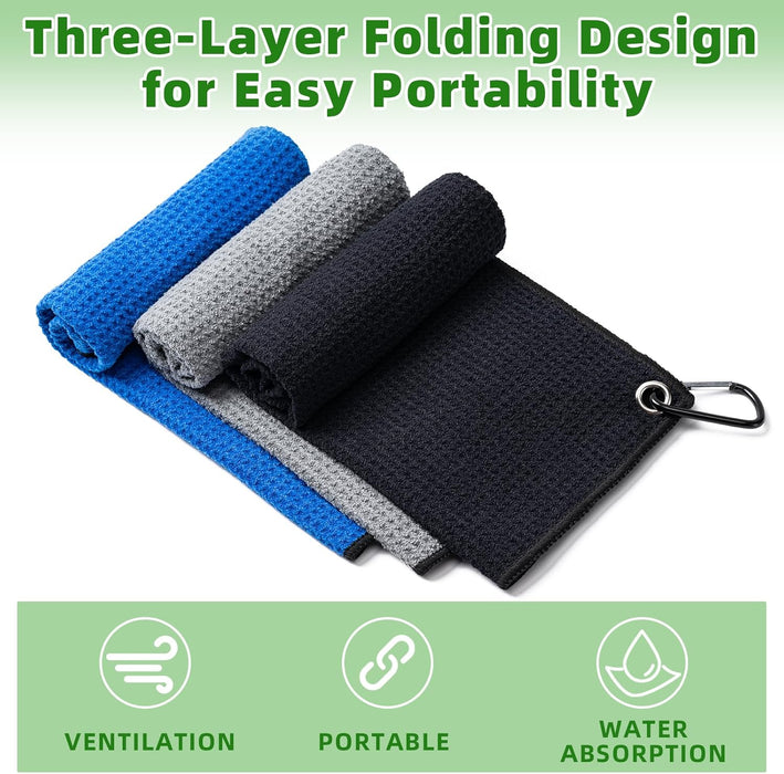 3 Pack Golf Towels(16" X 16") with Carabiner Clip