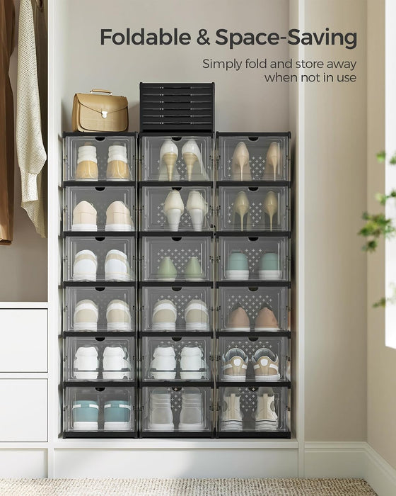 Foldable Shoe Boxes, 6-Tier for 18 Pack, Fit up to US size 13
