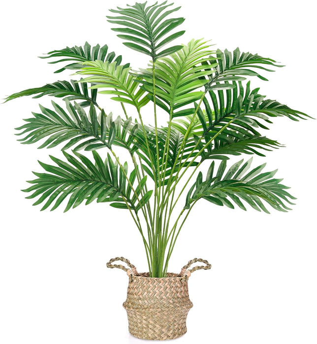 28" Fake Palm Tree, Artificial Floor Plant with Boho Woven Basket