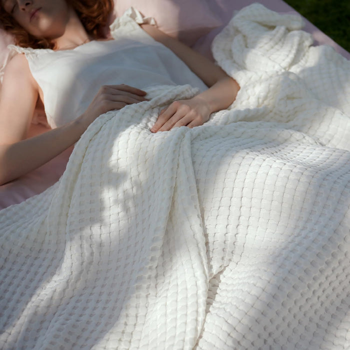 Cooling Waffle Blanket for Hot Sleepers, Ivory, Queen, 90"x90"