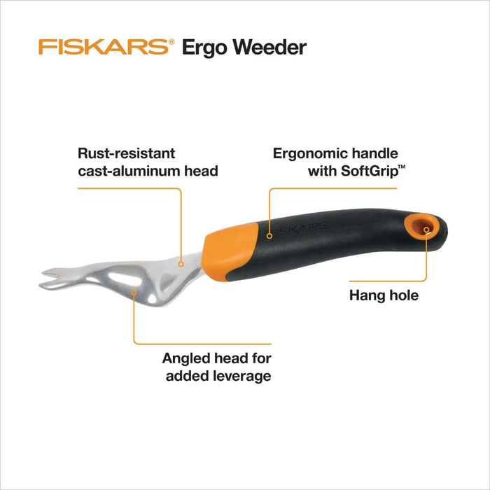 Fiskars Ergo Garden Hand Weeder Tool, Heavy Duty for Removing Weeds & Roots