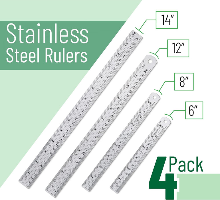 - Metal Straight Edge Ruler, 4 pcs, 6", 8", 12", 14"