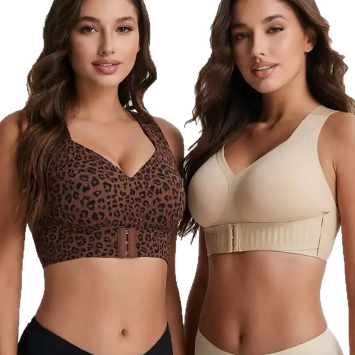 Women'S Animal Print V Neck Posture Sports Bra Wire Free, Breathable Mesh, Removable Pads, Gentle Support, Machine Washable, Minimizer Jelly Alternative for Yoga & Gym Workouts, Bras for Women Posture Shaping Bra Sporty Bra