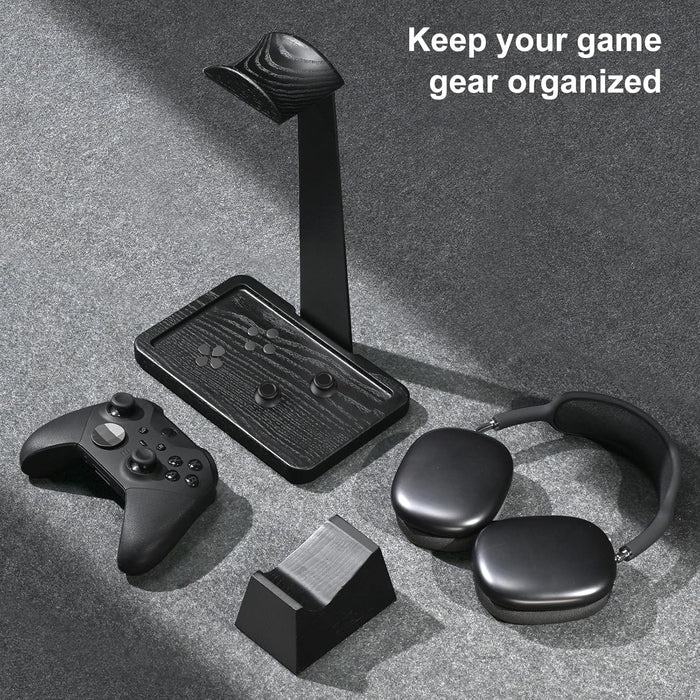 Solid Wood Headphone Stand with Controller Holder for Desk