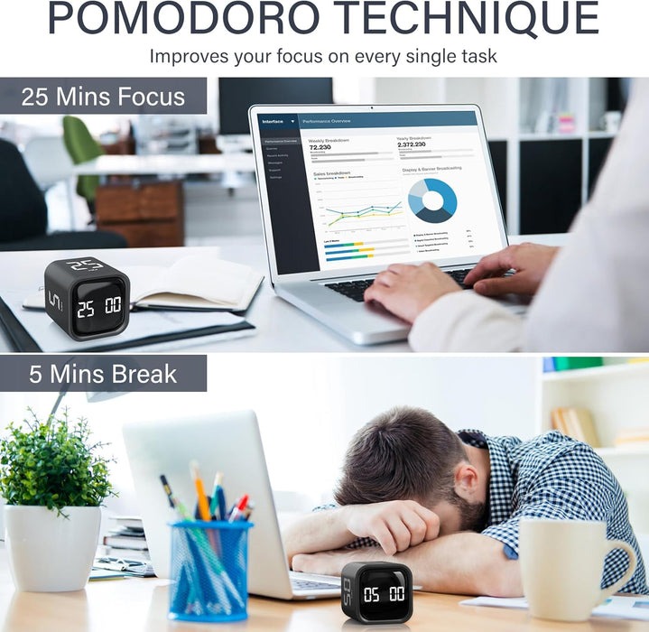 Rotating Productivity Timer 5/25/10/50, Desk Flip Timer, ADHD Tool