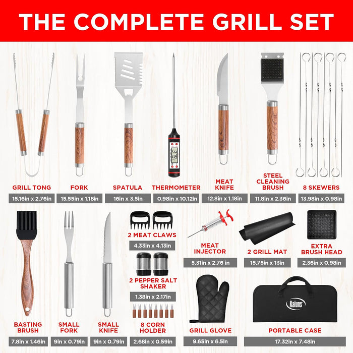 35PC BBQ Grill Tools Set – Heavy Duty Stainless Steel Grill Accessories Kit with Case, Meat Thermometer, Injector, Claws