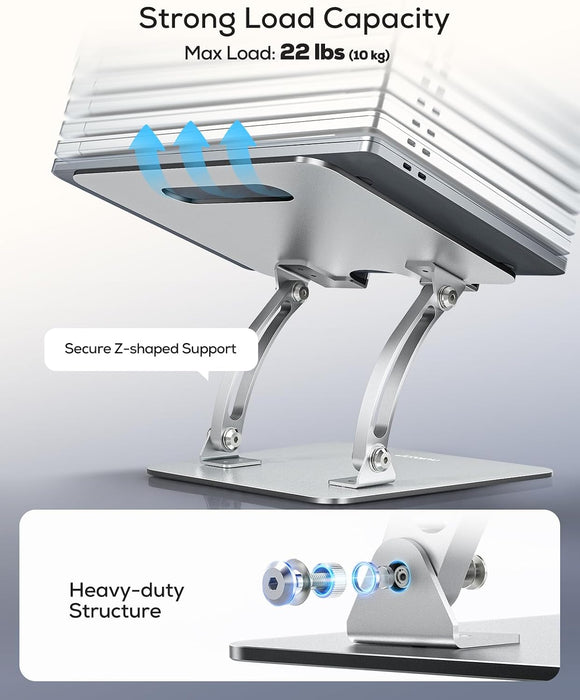 Ergonomic Adjustable Laptop Stand for Desk, Dual Foldable Computer Riser with Advanced Heat-Vent, Heavy-Duty Portable No
