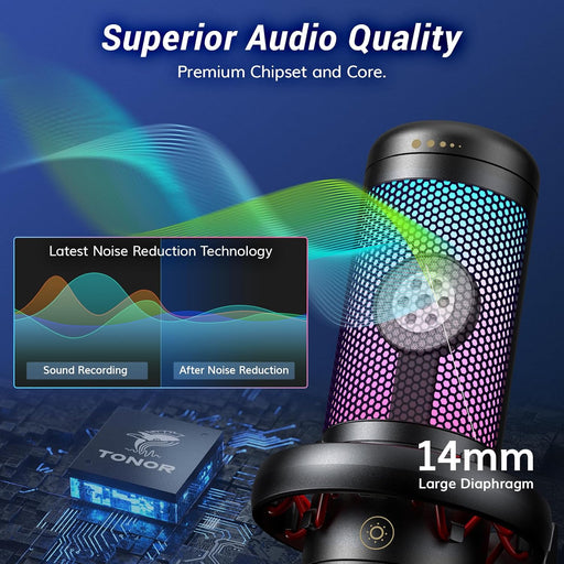 Gaming Microphone Set with Boom Arm, Vocal Condenser Microphone for Content Creators, USB Mic for PC with Stand, RGB, Tap Mute, Gain Control, Gaming Equipemnt, Twitch, Streaming, TC310+
