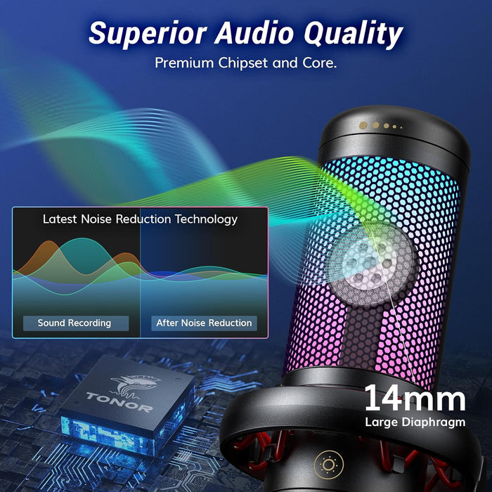 Gaming Microphone Set with Boom Arm, Vocal Condenser Microphone for Content Creators, USB Mic for PC with Stand, RGB, Tap Mute, Gain Control, Gaming Equipemnt, Twitch, Streaming, TC310+