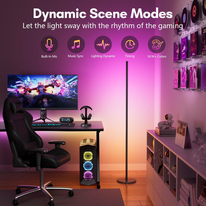 Bright LED RGB+IC Corner Floor Lamp with App, Remote Control Obsidian Black
