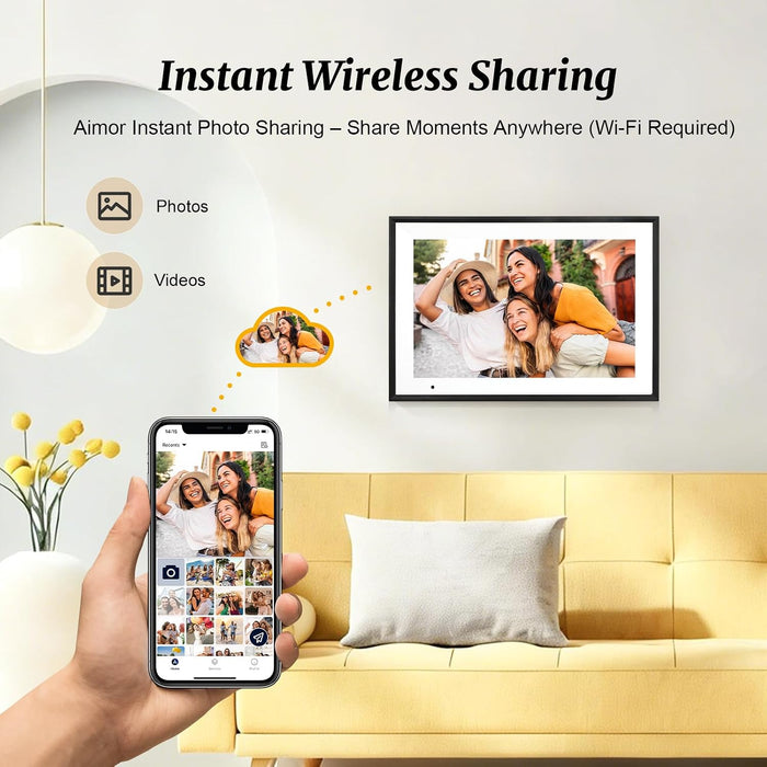 Digital Picture Frame 10.1 Inch Digital Photo Frame 32GB Storage, WiFi Picture Frame with1280x800 IPS Touch Screen, Auto-Rotate Photo Frame Share Your Photos and Videos via AiMOR App, Black