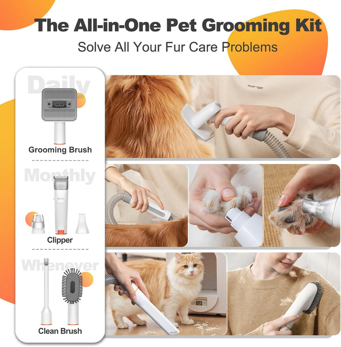 6-in-1 Dog Grooming Vacuum Kit, Pet Clipper & Nail Grinder, White