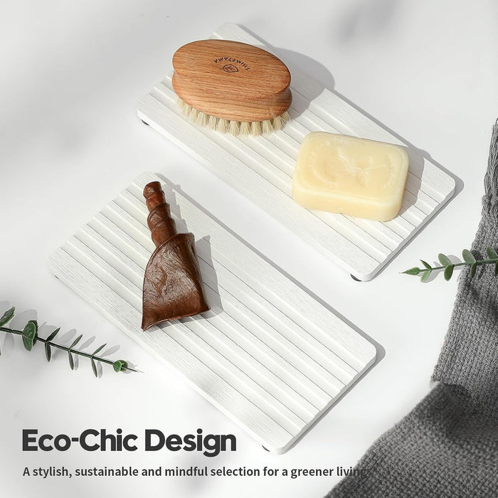 2PCS Diatomite Quick Stone Drying Tray Mat for Bathroom & Kitchen Counter, Instant Dry Water Absorbent Drink Bar Coasters,Vanity Sink Caddy Organizer,Dish Soap Sponge Holder, Ivory,8"x3.8"