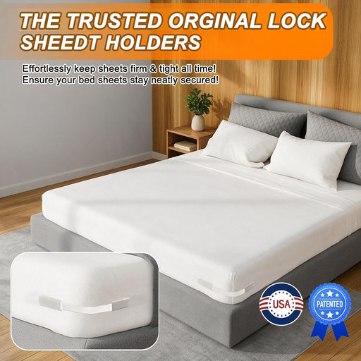 Lock Bed Sheet Holders with Anti-Slip Pads for Corners, 4Pcs Secure Bed Sheets Firmly in Place, Heavy Duty Bed Sheet Holder Straps for No More Loose Sheets, Easy Installation for All Mattress
