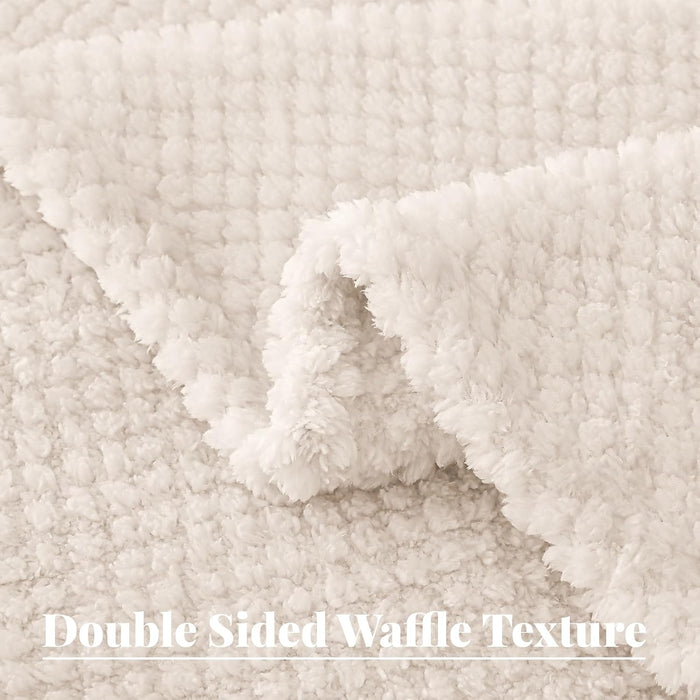 Extra Large Fuzzy Fleece Throw Blanket for Couch, 50x70 Inch Fluffy Warm Soft Jacquard Blankets for All Season, Lightweight and Cozy, Ivory