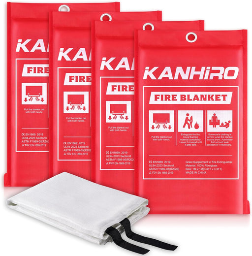 Emergency Fire Blanket for Home Kitchen -  Fiberglass Fire Suppression Blanket Great for School, Fireplace, Grill, Car, Office, Warehouse (4 Pack, 40"x40")