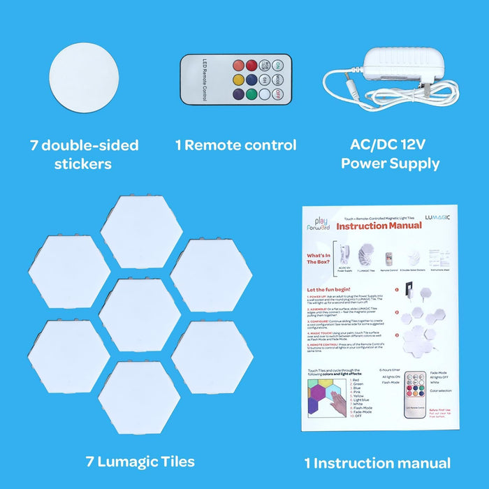 LuMAGIC Tap Tap Sensory Lights – 7pk Magnetic Hexagon LED Lights