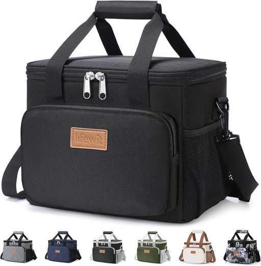 Medium Lunch Bag, Insulated Lunch Box, Soft Cooler Cooling Tote for Adult Men Women, Black 12-Can (9L)