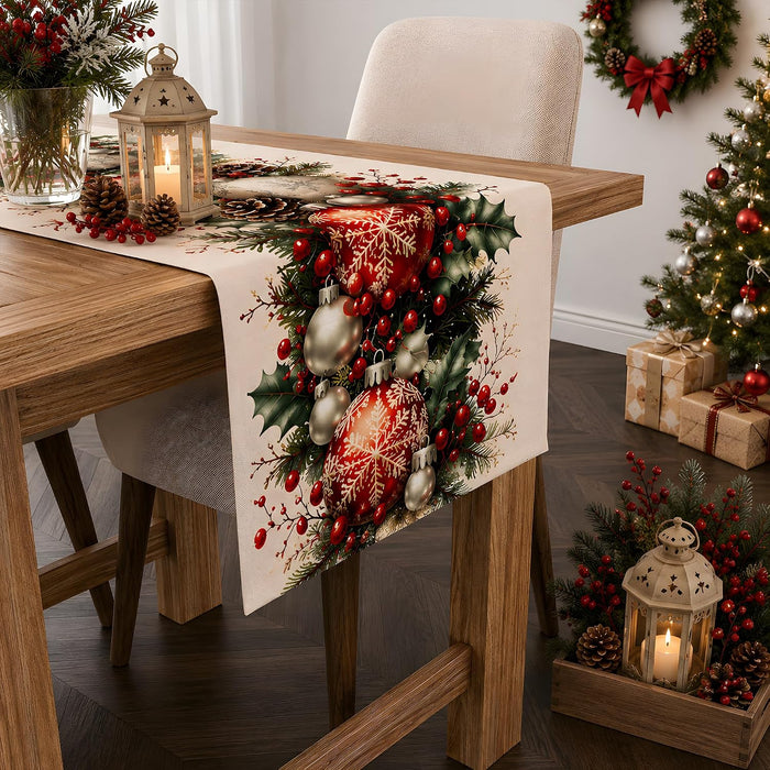 Christmas Decorations - Xmas Balls Snowflake Pine Cone Table Runner