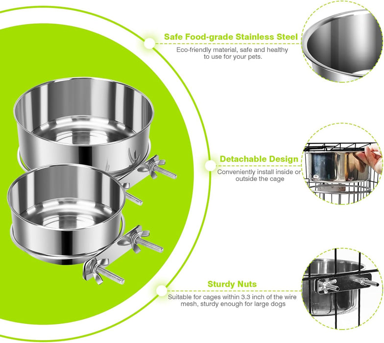 2 Pcs Stainless Steel Small Dog Crate Food Water Bowl, 19 & 12 OZ