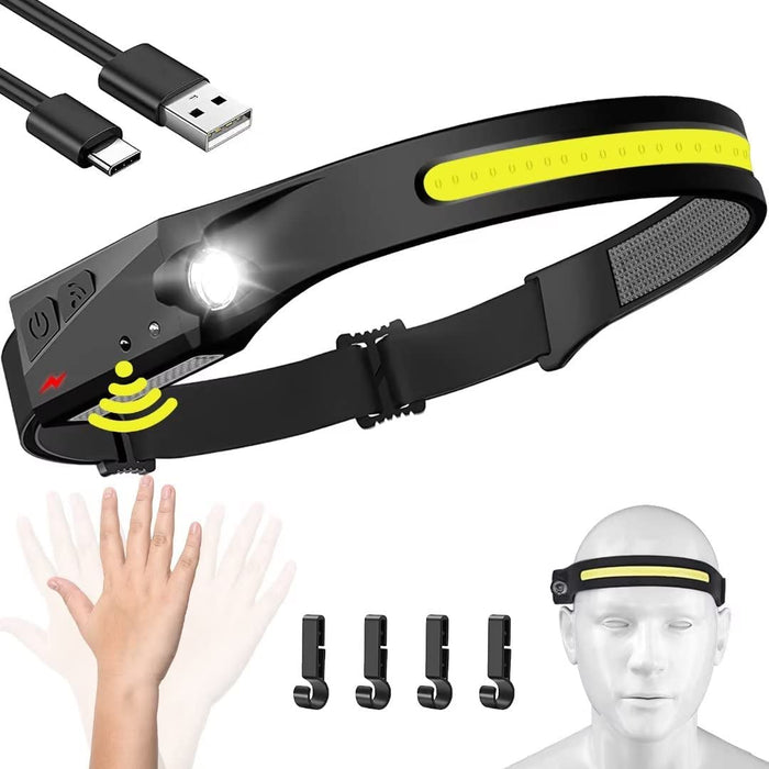 Headlamp Rechargeable, 230° Wide Beam Head Lamp LED with Motion Sensor for Adults - Camping Accessories Gear, Waterproof