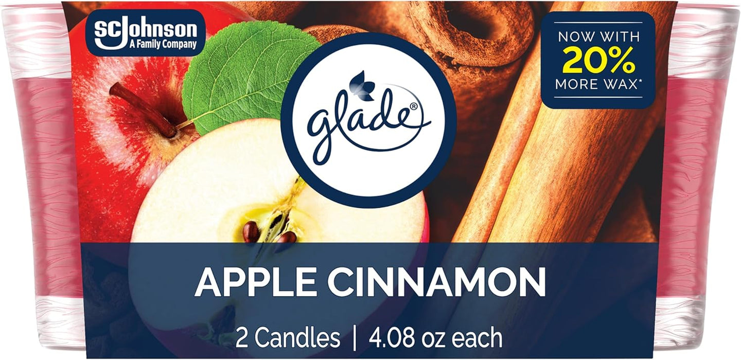 1-Wick Scented Candle Jar, Apple Cinnamon, Air Freshener Infused with Essential Oils, 4.08 Oz, 2 Count