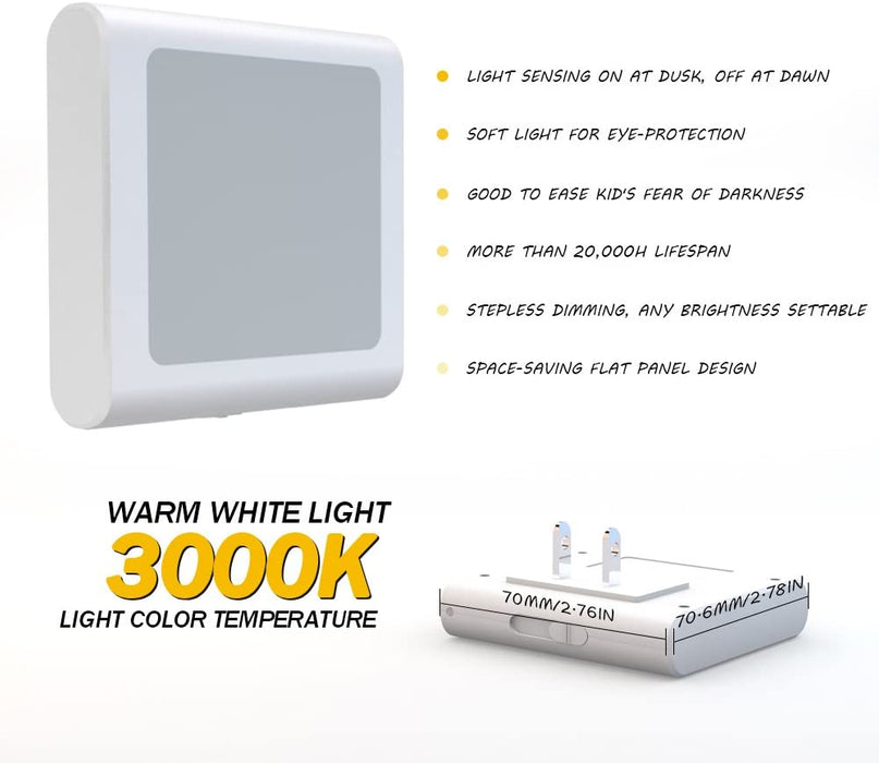 Plug in Dimmable Led Night Light with Auto Dusk to Dawn Sensor, Soft Warm White Nightlights for Hallway,Bedroom, Kids Room, Kitchen, Stairway, 4 Pack
