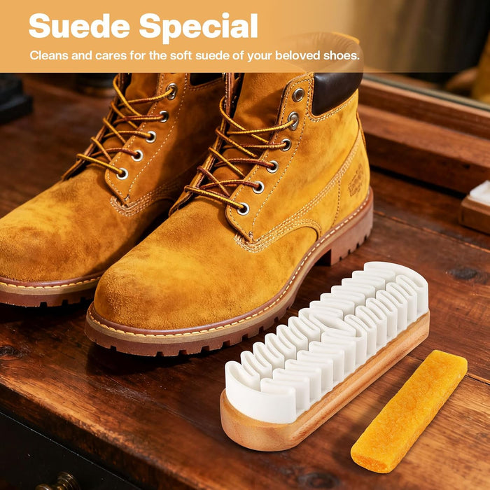 2 Pcs Suede Shoe Brush Nubuck Leather Cleaner Shoes Shine Dauber Crepe Applicators Set with Cleaning Eraser(Brush with Eraser)