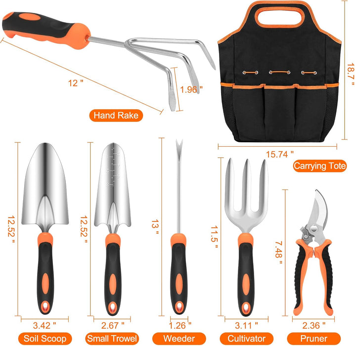 Gardening Tool Set,  Stainless Steel Heavy Duty Gardening Tool Set, with Non-Slip Rubber Grip, Storage Tote Bag, Outdoor Hand Tools, Ideal Gardening Gifts for Women