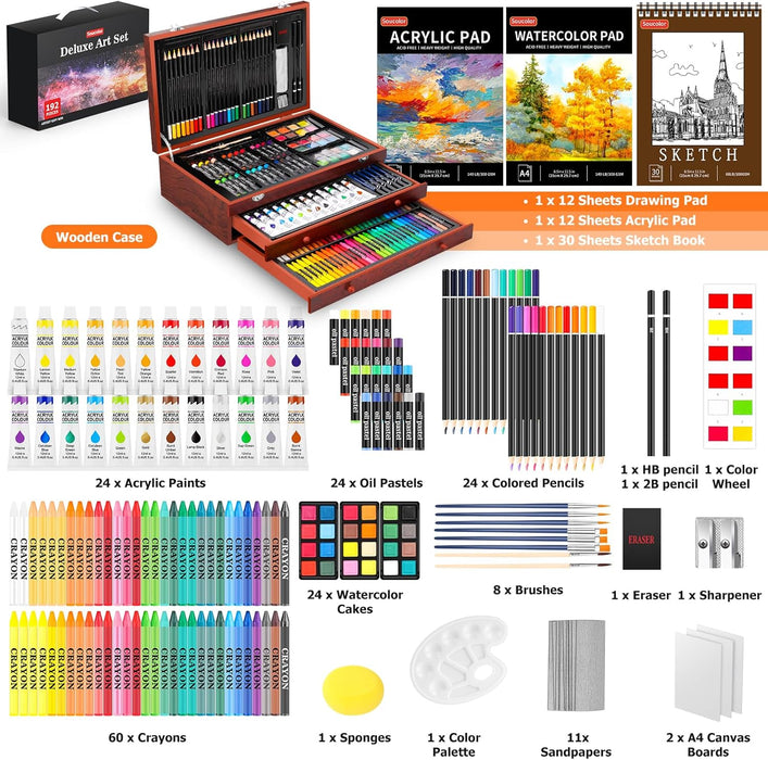 Art Supplies,192 Pack Deluxe Art Set Drawing Painting Supplies Kit