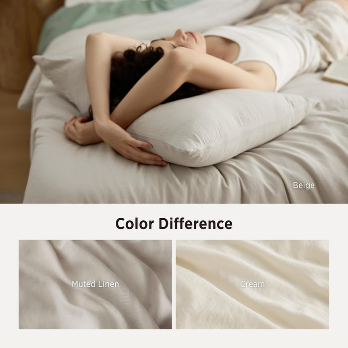 King Comforter Set Prewashed Soft Bedding Set 3Pcs Beige 104"x90"