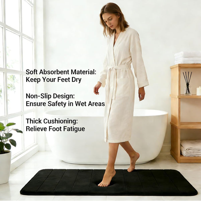 Black Bathroom Rugs Set 2 Piece Memory Foam Bath Rugs Non-Slip Bath Mat,Washable Room Mats,Absorbent Shaggy Rug Super Soft Kitchen Mats, Batroom Carpets for Bathroom,Tub,Shower Home Decor