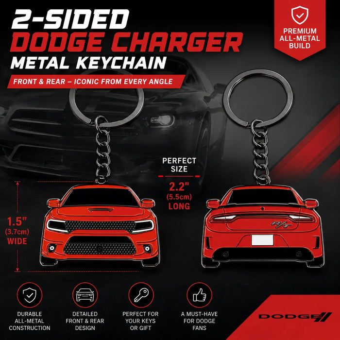 2-Sided Dodge Charger Keychain Key Ring - Automotive Car Exterior Decoration Accessory, Unique Gift for Car Enthusiasts