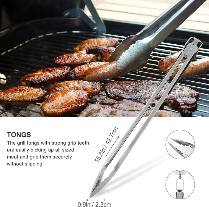 8PCS BBQ Grill Tools Set with Extra Thick Stainless Steel Spatula, Fork, Tongs & Cleaning Brush - Complete Barbecue Acce
