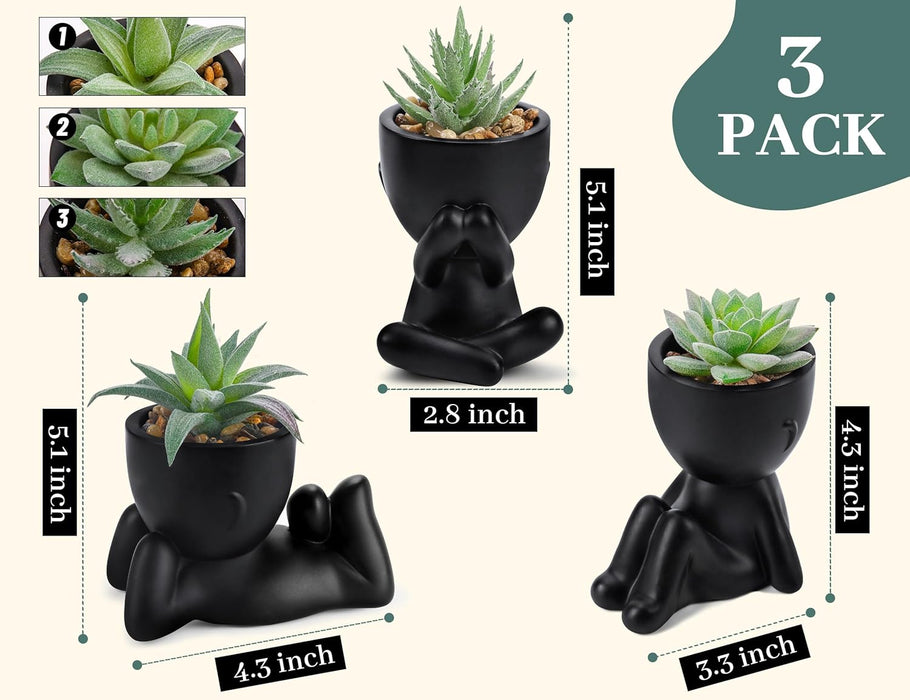 3 Pack Fake Plants in Black Pots for Bathroom Living Room Decor
