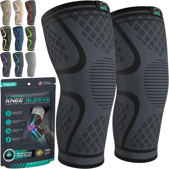 Compression Knee Brace for Women & Men - 2 Pack Knee Brace for Running Knee Pain, Knee Support Compression Sleeve, Workout Sports Knee Braces for Meniscus Tear ACL & Arthritis Pain Relief