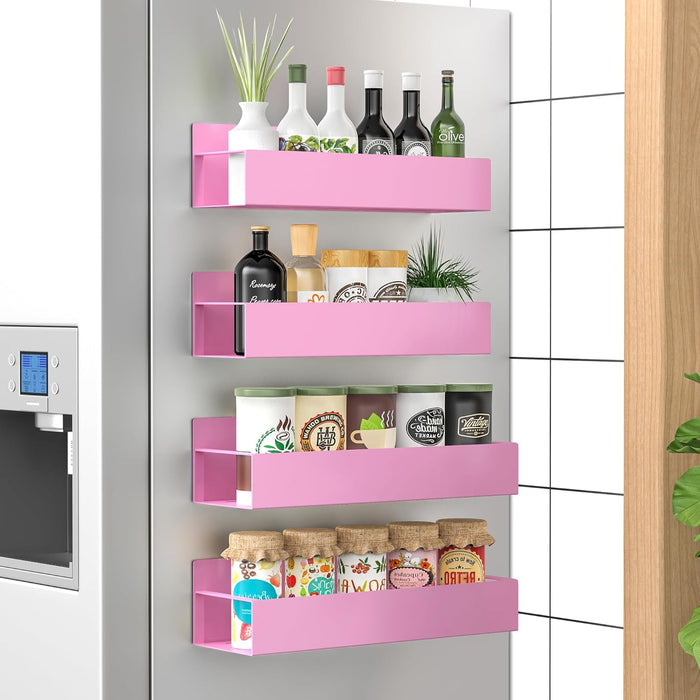 4 Pack Magnetic Spice Storage Rack Organizer for Refrigerator and Oven, Black Fridge Organizers and Storage