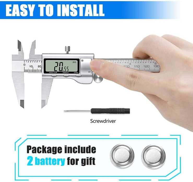 Digital Caliper Measuring Tool, Stainless Steel Vernier Caliper Digital Micrometer with Large LCD Screen, Easy Switch fr