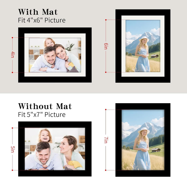 Picture Frames 5x7 2 Pack Made of Solid Wood Black for Wall Mounting and Tabletop Display