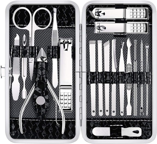 Manicure Set 18Pcs Stainless Steel Nail Clippers Set with Case Black