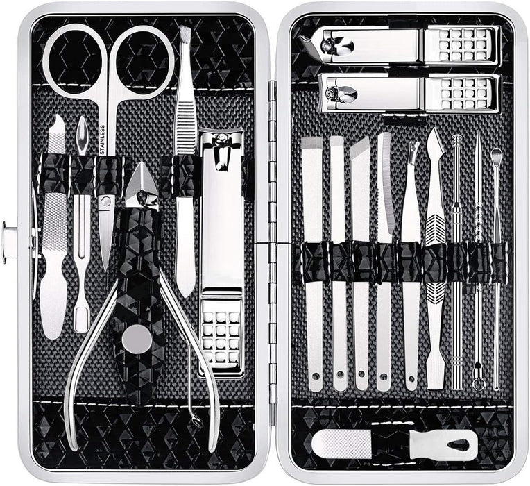 Manicure Set 18Pcs Stainless Steel Nail Clippers Set with Case Black