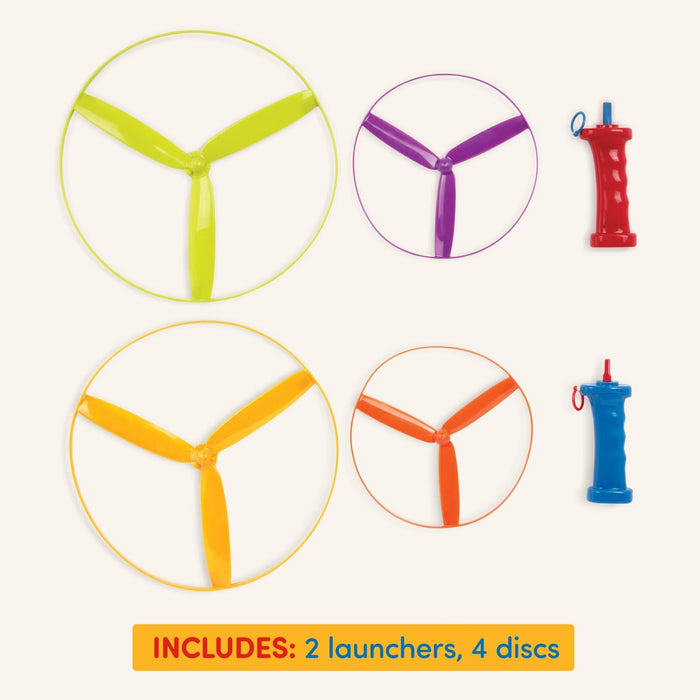 Skyrocopter Flying Disc Toy Set, 2 Launchers, 4 Discs, Summer