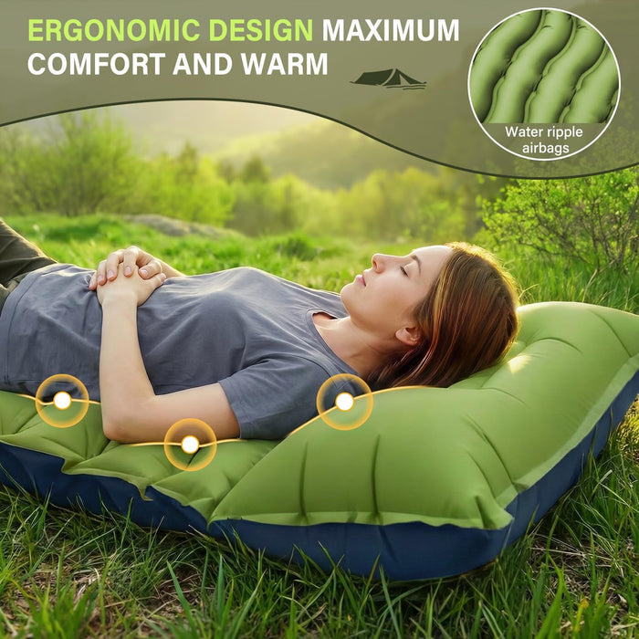 Camping Sleeping Pad, Ultralight Camping Mat with Pillow, Built-in Foot Pump Inflatable Sleeping Pads Compact for Campin