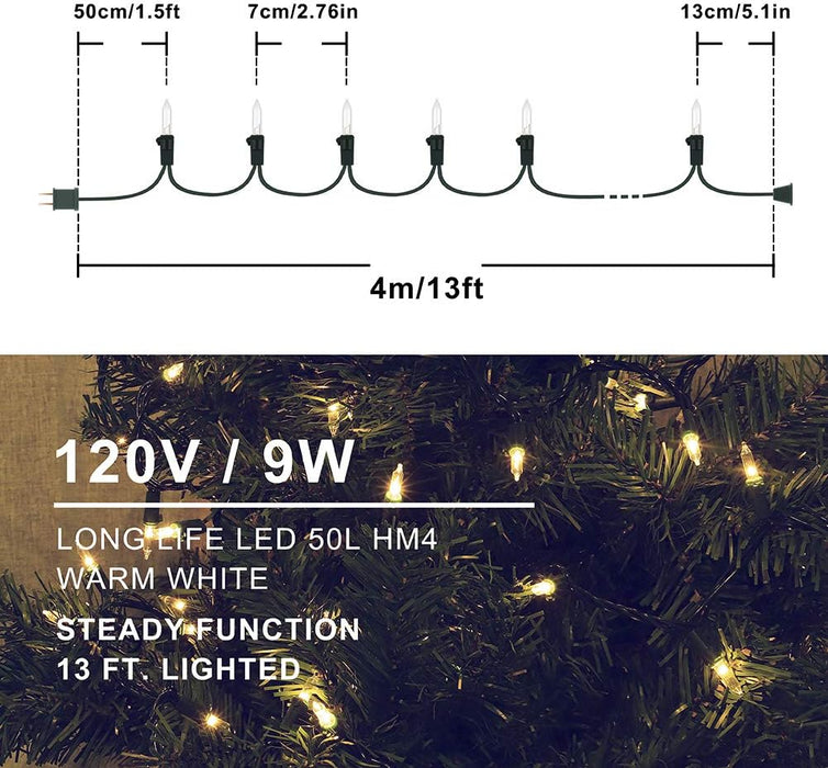 2 Pack Warm White Christmas Lights, 50-Count Green Wire