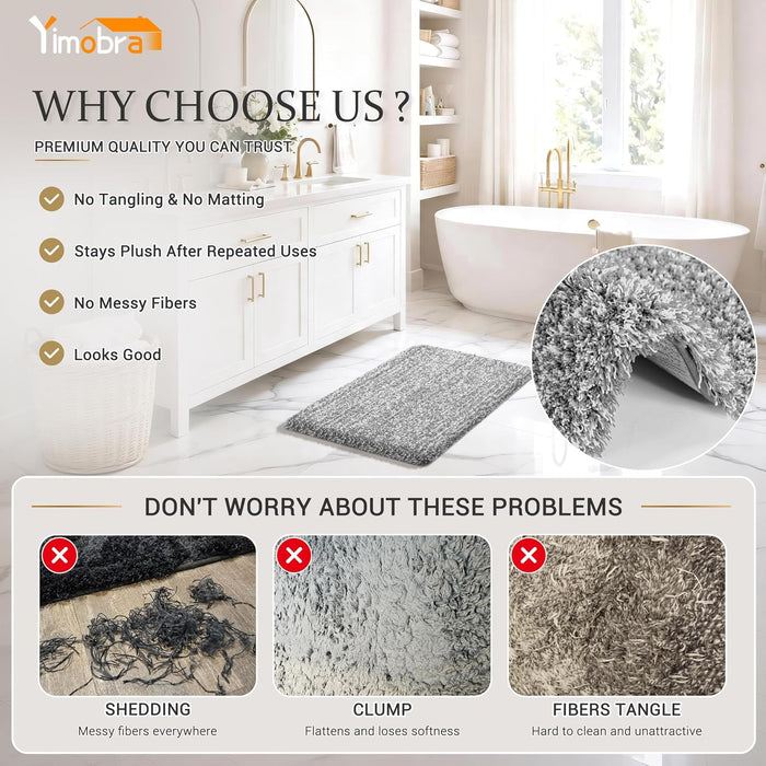 Bathroom Rugs Non Slip Washable, Ultra Soft and Water Absorbent Bath Mats, Fluffy Shower Mat Outside, Plush Matts for Bathroom Floor/Sink, 24X17, Home Decor Accessories, Light Gray and White
