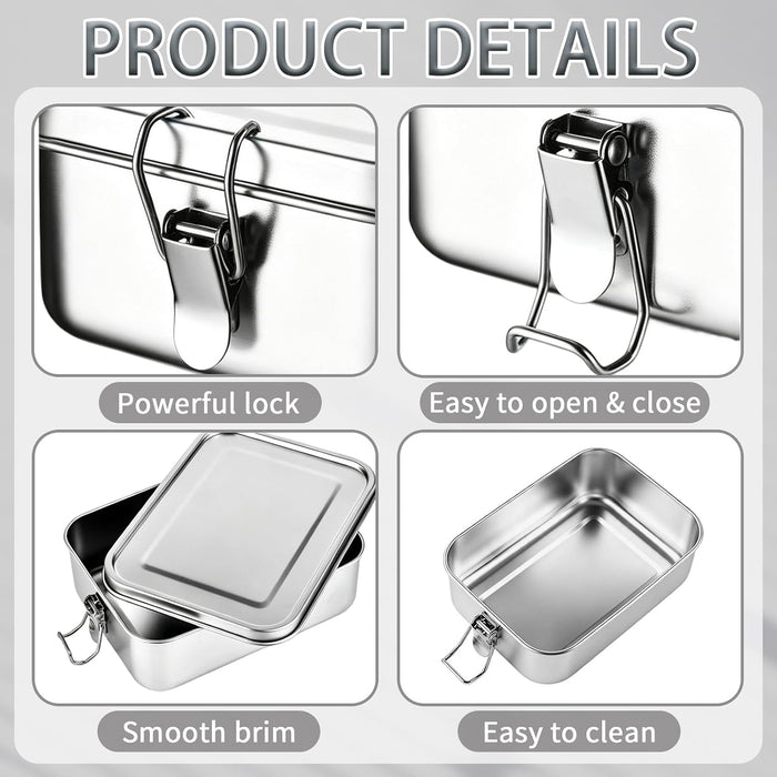 4Pcs Stainless Steel Bento Lunch Box, Metal Food Containers, 1400ml