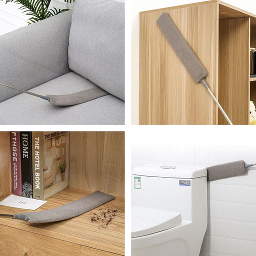 Upgraded Under Appliance Cleaning Gadgets, Microfiber Gap Duster, Skinny Flat Duster with Extendable Pole 26-55 Inches, 