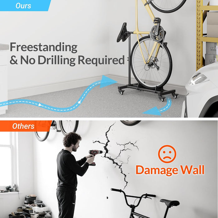Vertical Bike Stand, Freestanding Bike Rack for Garage Storage, Upright Bicycle Floor Stand with Adjustable Height and 3